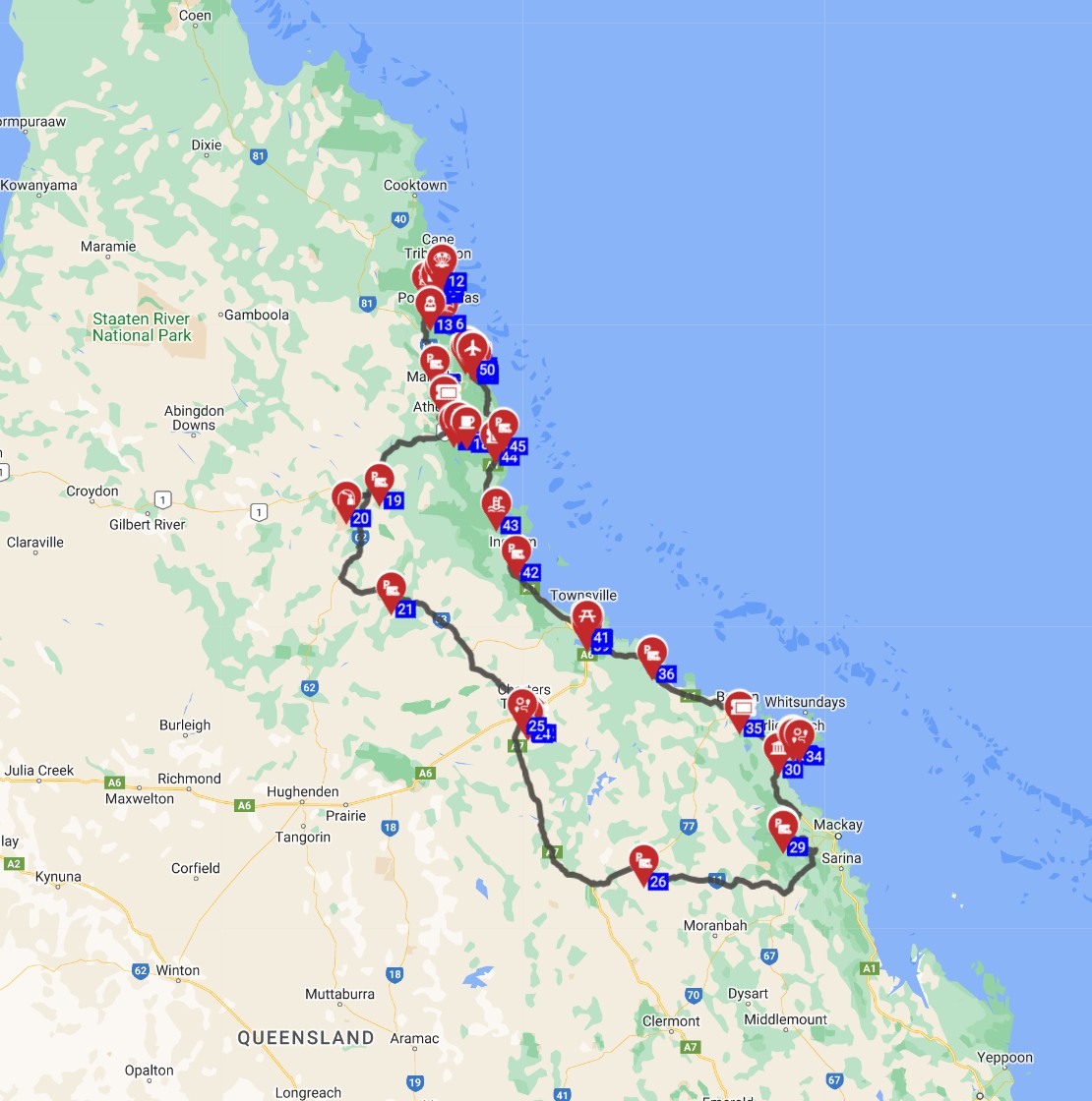 Map for Cairns Roundtrip -  Queensland Family Adventure Route